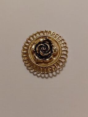 Vintage Western Germany MCM Gold Tone Open Rose Scarf Clip
